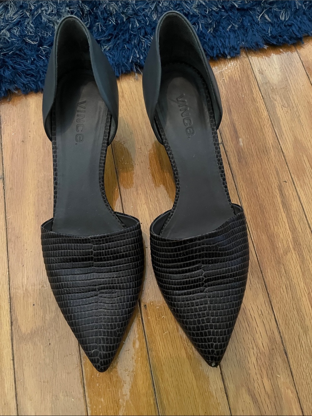 Vince Black Textured Pointed D'Orsay Flats